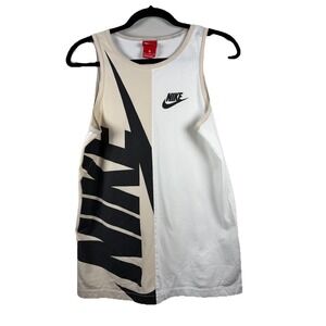 Boy's Youth XL Nike Sleeveless Tank Top‎ Shirt White Color Block Logo Athletic